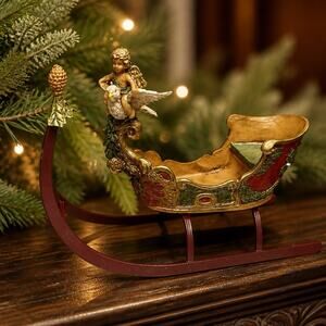 Vintage R.O.C. Holiday Tabletop Sculpture W/ Cherub Riding A White Dove Taiwan